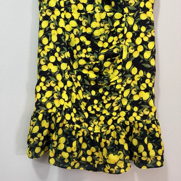 PARKER Erica Lemon Ruffle Mini Dress Black Yellow Size 6 - Picture 5 of 10